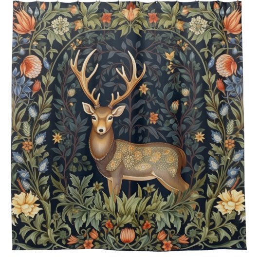 Jugendstil-Hirsch im Garten Duschvorhang (Vorderseite)