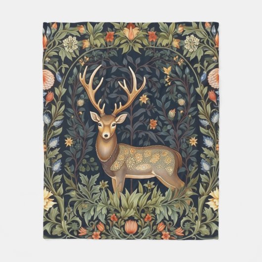 Jugendstil-Hirsch im Garten Fleecedecke (Vorderseite)