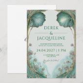 Jugendstil-Hochzeit Aquamarin & Gold Einladung (Vorne/Hinten)