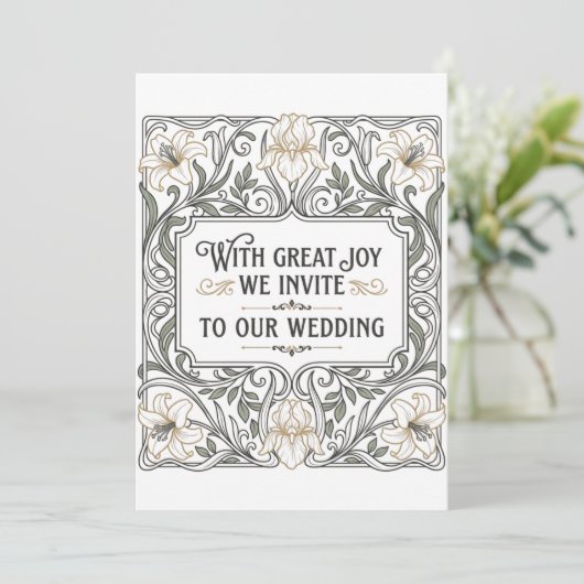 Jugendstil Hochzeit Blumen Einladung (Stehend Vorderseite)
