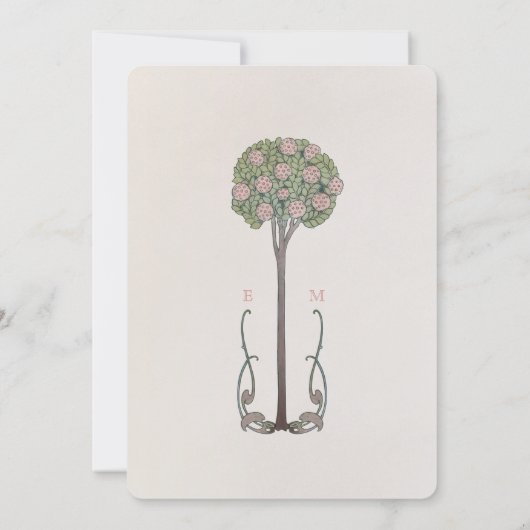 Jugendstil-Hochzeit Details Karte mit Baum (Rückseite)