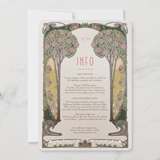 Jugendstil-Hochzeit Details Karte mit Baum (Vorderseite)