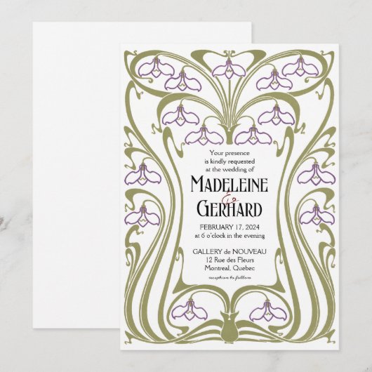 Jugendstil-Hochzeit Einladung (Vorne/Hinten)