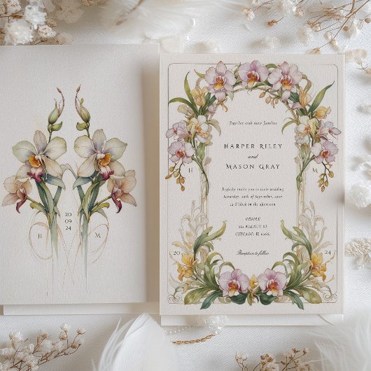 Jugendstil-Hochzeit im eleganten Orchid Einladung