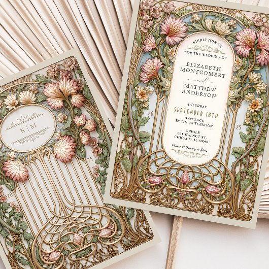 Jugendstil-Hochzeit Imitats der Blumenarche Gold Einladung