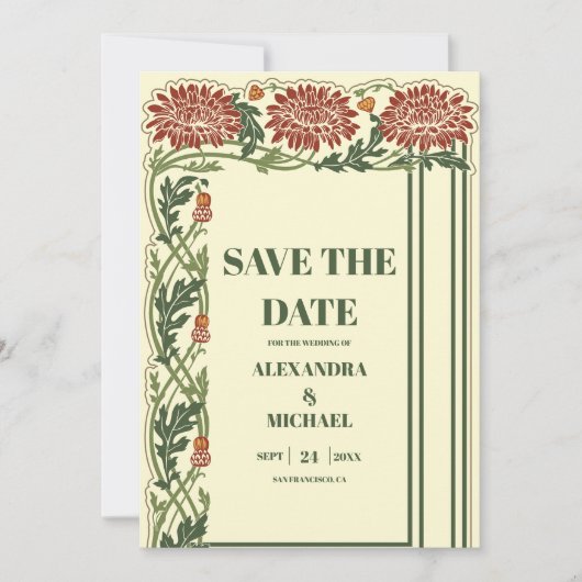 Jugendstil-Hochzeit Save The Date (Vorderseite)