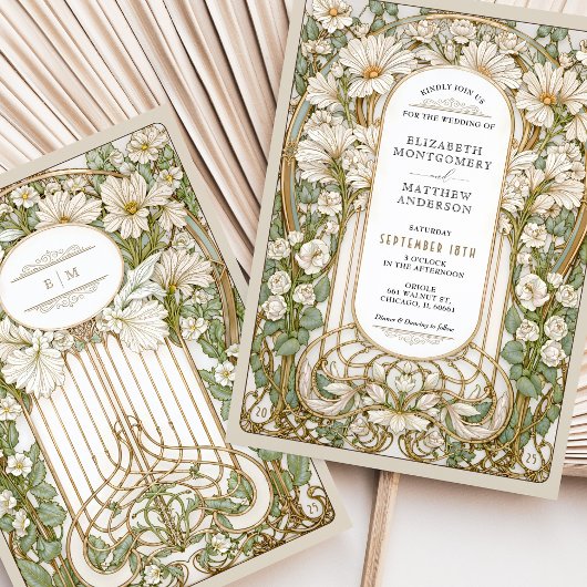 Jugendstil Hochzeit Vintage florale Imitate Gold Einladung