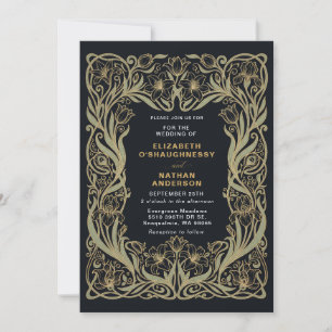 Jugendstil-Hochzeitseinladung Bordeaux Floral Einladung