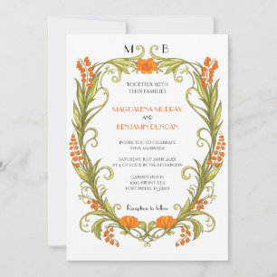 Jugendstil-Hochzeitseinladung Floral Orange Grün Einladung
