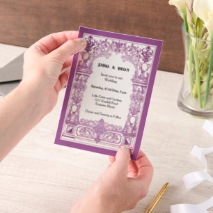 Jugendstil-Hochzeitseinladung   Vintage verziert Pergament Einladungen