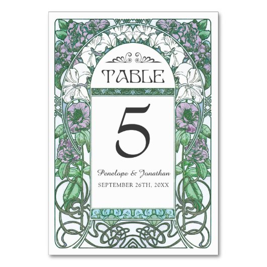 Jugendstil-Hochzeitskarten (Set #2) Tischnummer (Vorderseite)