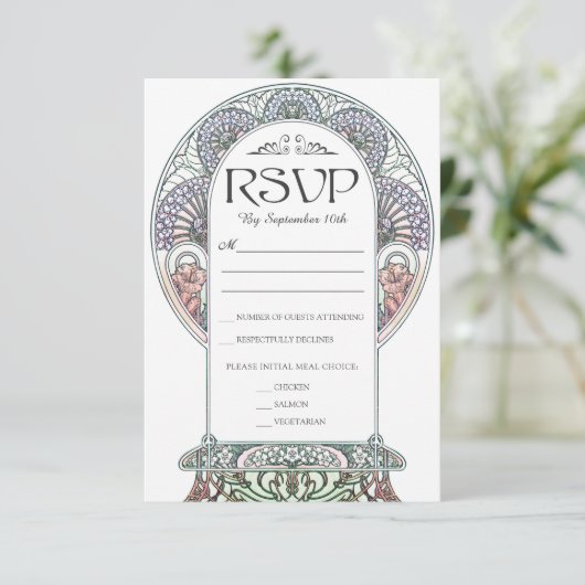Jugendstil-Hochzeitskarten (Set #3) RSVP Karte (Stehend Vorderseite)