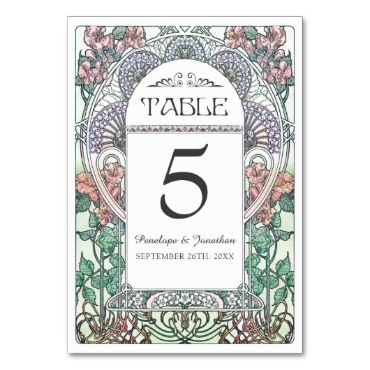 Jugendstil-Hochzeitskarten (Set #3) Tischnummer (Vorderseite)