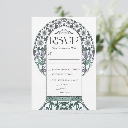 Jugendstil-Hochzeitskarten (Set #6) RSVP Karte (Stehend Vorderseite)