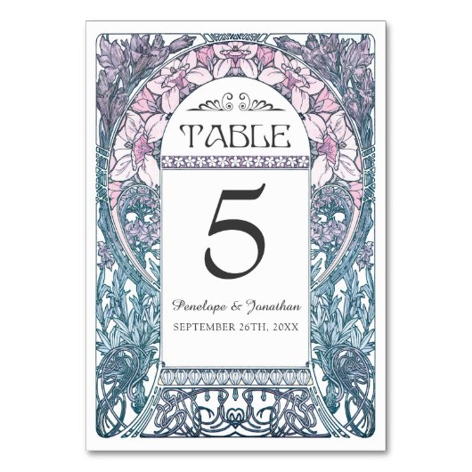 Jugendstil-Hochzeitskarten (Set #8) Tischnummer (Vorderseite)