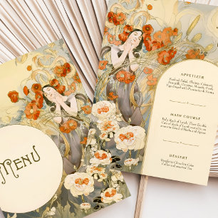 Jugendstil-Hochzeitsmenükarte Florale Göttin Einladung