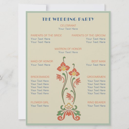 Jugendstil-Hochzeitsprogramm Einladung (Rückseite)