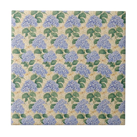 Jugendstil-Hortensienmuster mit Libellen Fliese (Vorderseite)
