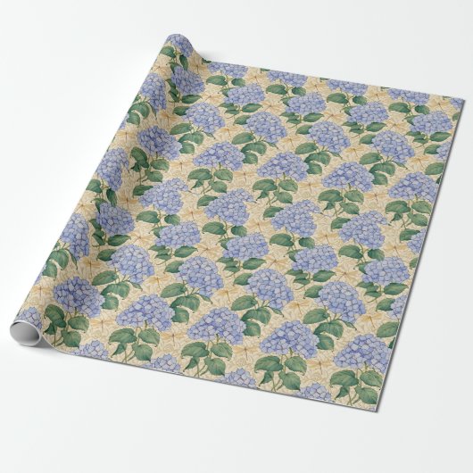 Jugendstil-Hortensienmuster mit Libellen Geschenkpapier (Ungerollt)