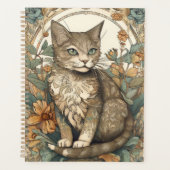Jugendstil Hübsche Katze mit Blume Planer (Vorderseite)