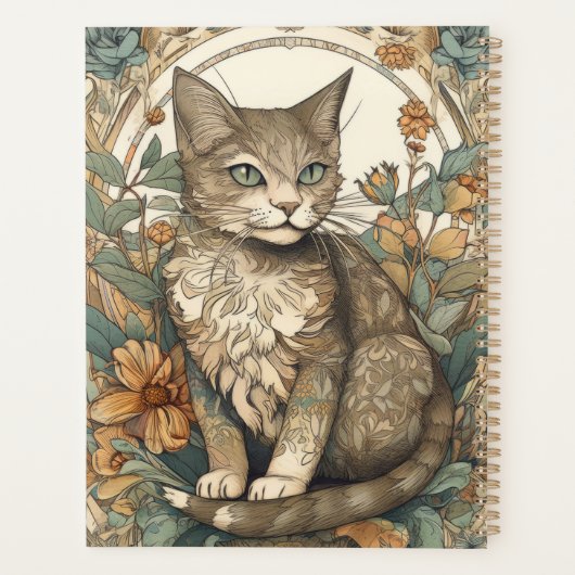Jugendstil Hübsche Katze mit Blume Planer (Rückseite)