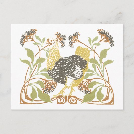 Jugendstil-Hühner Postkarte (Vorderseite)