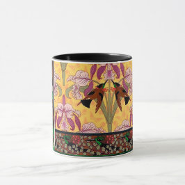 Jugendstil-Hummingvogel und Blume-Fliesenmuster Tasse