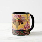 Jugendstil-Hummingvogel und Blume-Fliesenmuster Tasse (VorderseiteRechts)