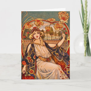 Jugendstil-Illustration der floralen Göttin Karte