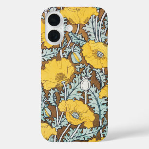 Jugendstil-Illustration Mohn Gelbe Blume iPhone 16 Hülle