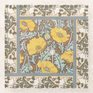 Jugendstil-Illustration Mohn Gelbe Blume Glasuntersetzer