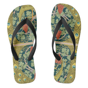Jugendstil im Pfauenstil - runder, aufwändiger Ent Badesandalen