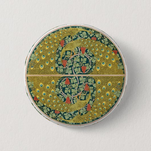 Jugendstil im Pfauenstil - runder, aufwändiger Ent Button (Vorderseite)