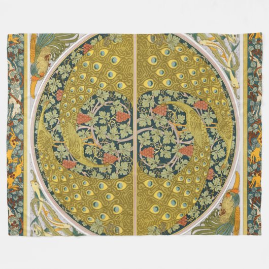 Jugendstil im Pfauenstil - runder, aufwändiger Ent Fleecedecke (Vorderseite (Horizontal))