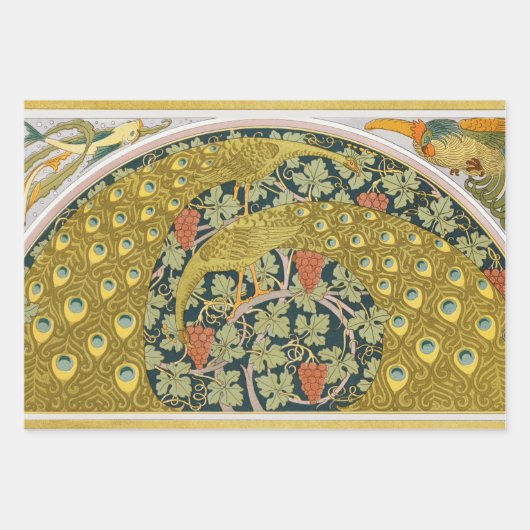 Jugendstil im Pfauenstil - runder, aufwändiger Ent Geschenkpapier Set (Vorderseite 3)
