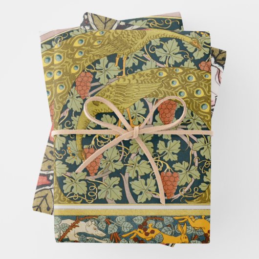 Jugendstil im Pfauenstil - runder, aufwändiger Ent Geschenkpapier Set (Beispiel)