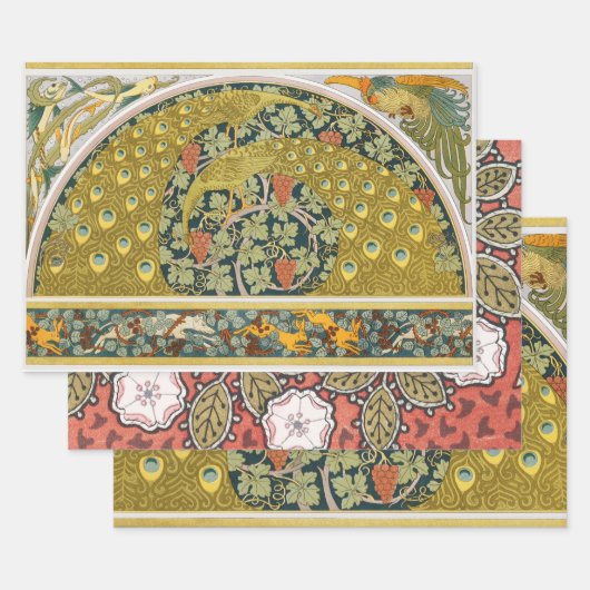 Jugendstil im Pfauenstil - runder, aufwändiger Ent Geschenkpapier Set (Set)