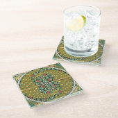 Jugendstil im Pfauenstil - runder, aufwändiger Ent Glasuntersetzer (Schrägansicht)