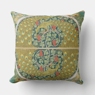 Jugendstil im Pfauenstil - runder, aufwändiger Ent Kissen