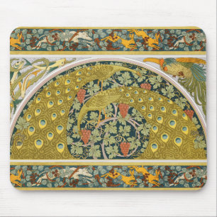Jugendstil im Pfauenstil - runder, aufwändiger Ent Mousepad