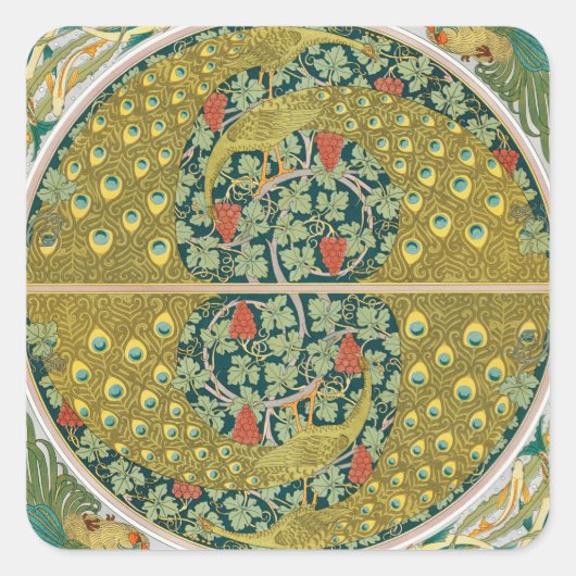 Jugendstil im Pfauenstil - runder, aufwändiger Ent Quadratischer Aufkleber (Vorderseite)