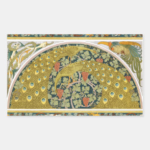 Jugendstil im Pfauenstil - runder, aufwändiger Ent Rechteckiger Aufkleber