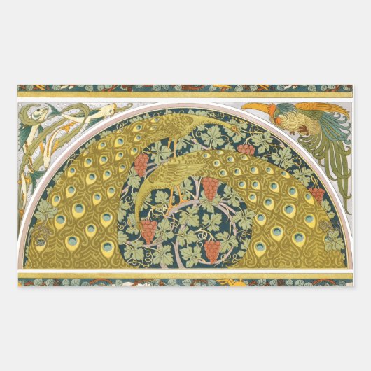 Jugendstil im Pfauenstil - runder, aufwändiger Ent Rechteckiger Aufkleber (Vorderseite)