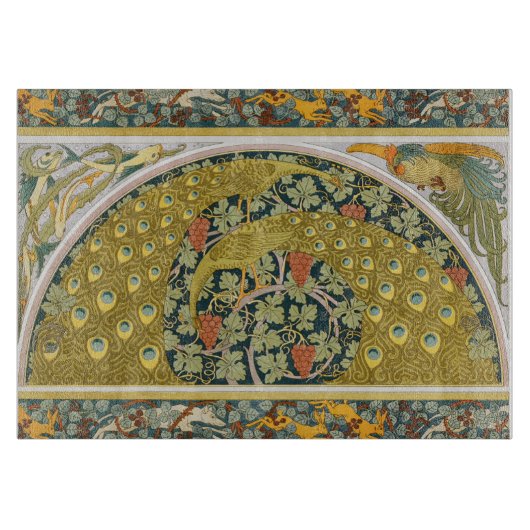 Jugendstil im Pfauenstil - runder, aufwändiger Ent Schneidebrett (Vorderseite)
