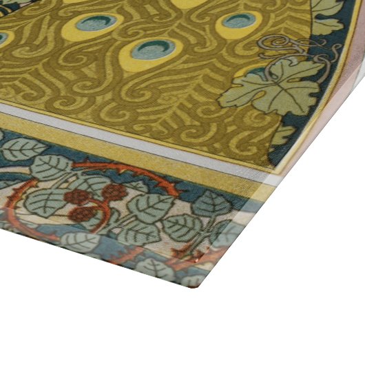 Jugendstil im Pfauenstil - runder, aufwändiger Ent Schneidebrett (Ecke)