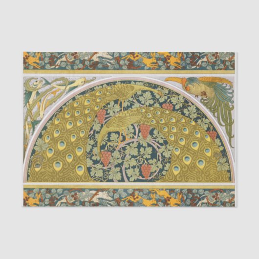 Jugendstil im Pfauenstil - runder, aufwändiger Ent Seidenpapier (Vorderseite)