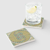 Jugendstil im Pfauenstil - runder, aufwändiger Ent Steinuntersetzer (Seitenansicht)