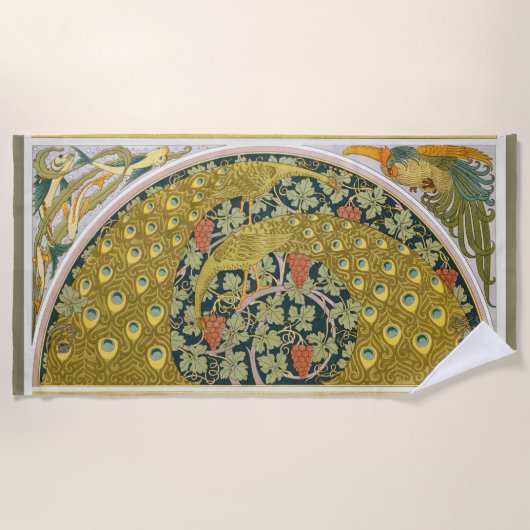 Jugendstil im Pfauenstil - runder, aufwändiger Ent Strandtuch (Vorderseite)