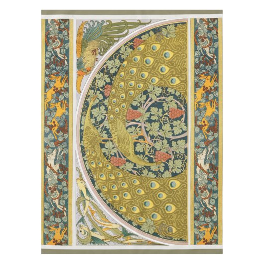 Jugendstil im Pfauenstil - runder, aufwändiger Ent Tischdecke (Vorderseite)