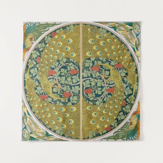 Jugendstil im Pfauenstil - runder, aufwändiger Ent Wandteppich (Vorderseite (Horizontal))